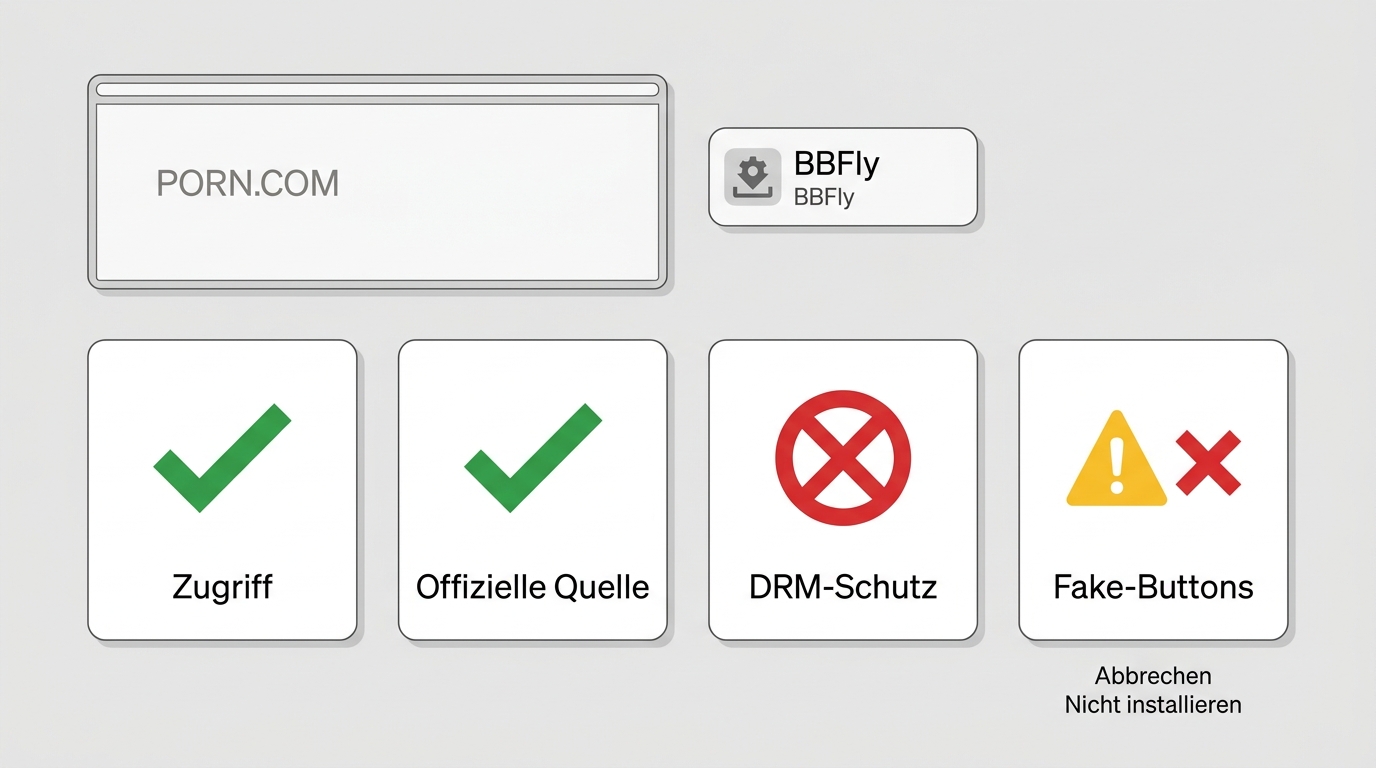 Prüfschritte zu rechtmäßigem Zugriff, offizieller Quelle, Kopierschutz und Fake-Buttons.