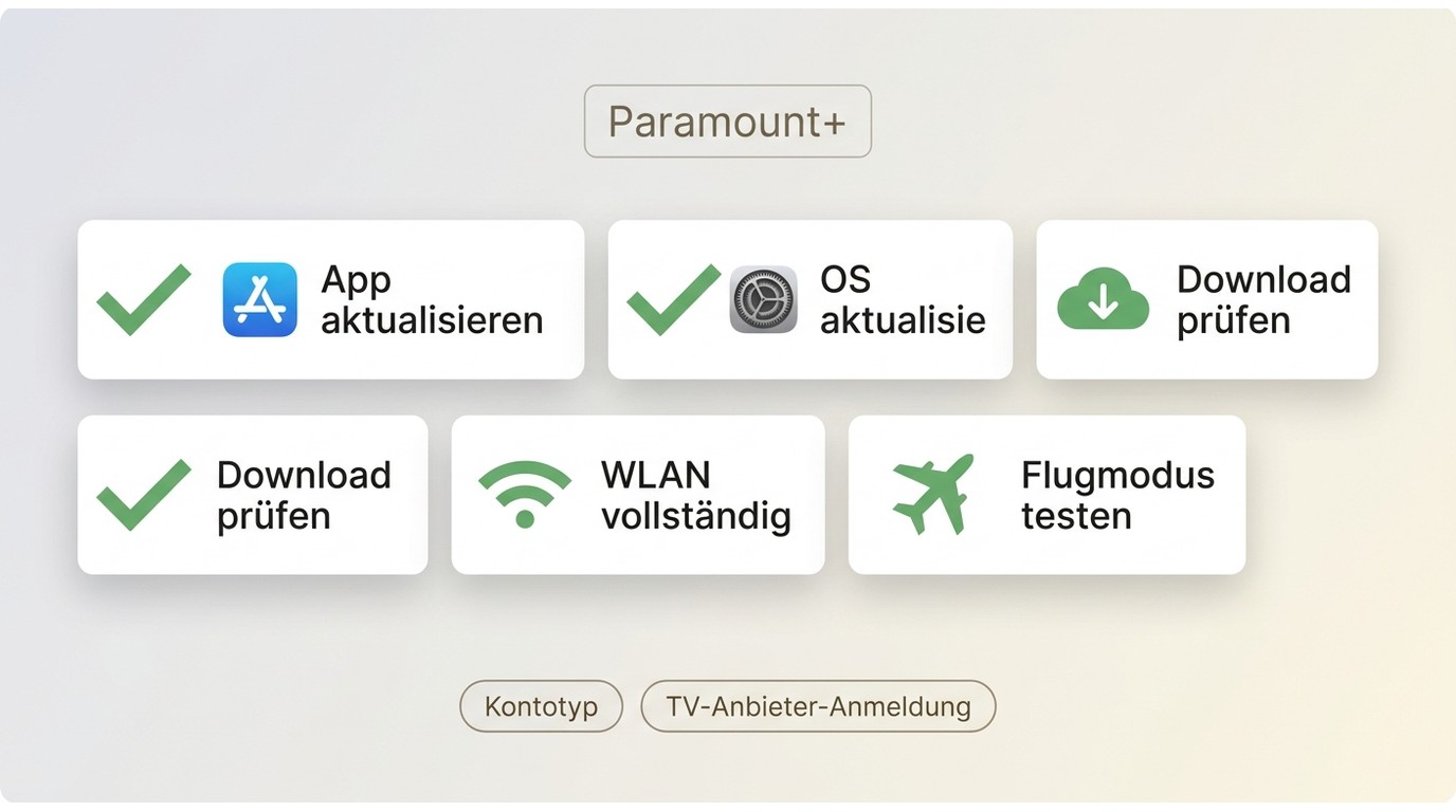 Checkliste für Paramount+-Offline-Probleme mit App, Downloadsymbol, WLAN und Flugmodus