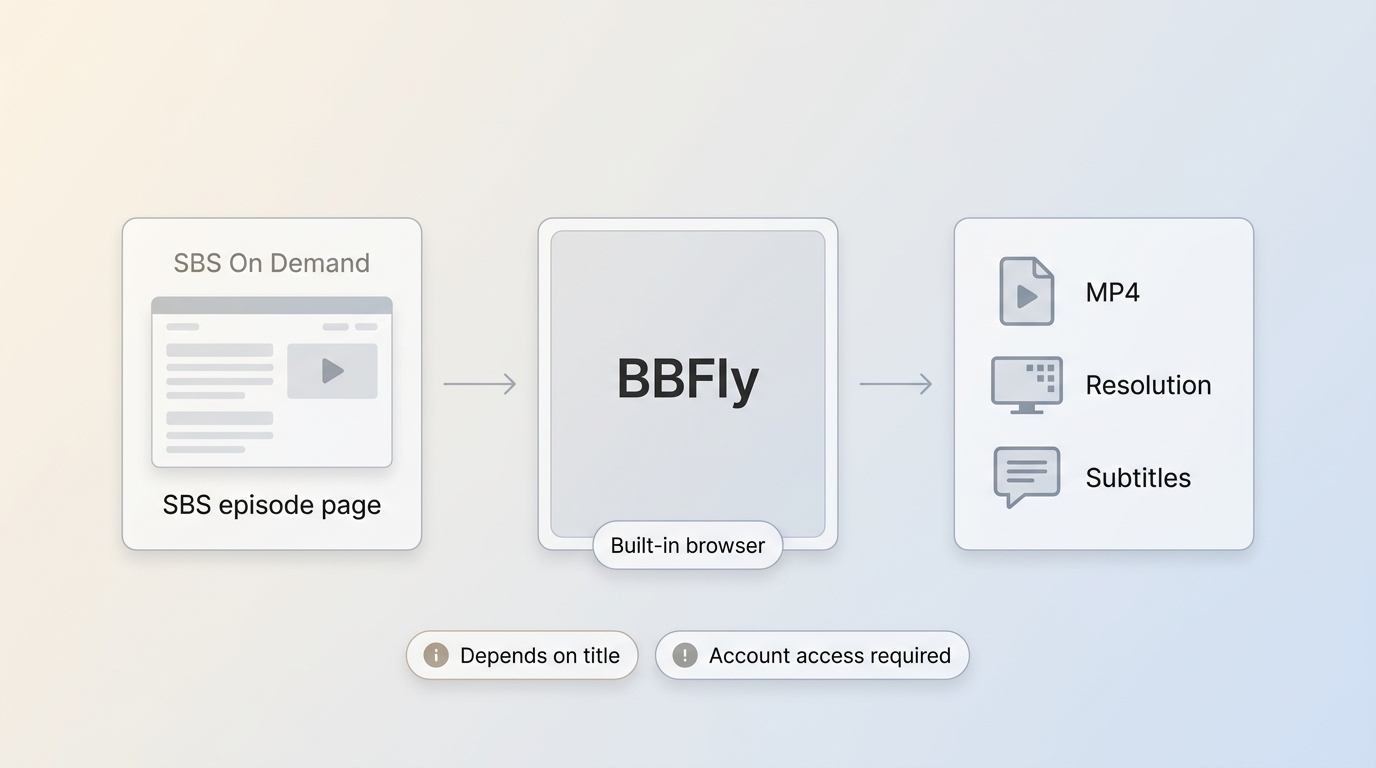 How BBFly handles SBS episodes with settings, local files, and limits on access and support