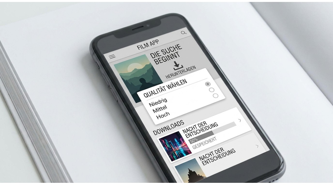SonyLIV-App mit Download-Symbol, Qualitätsauswahl und gespeichertem Titel im Downloads-Bereich