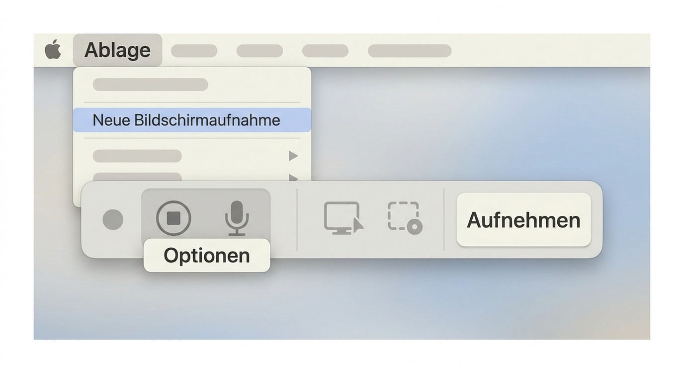 QuickTime Player öffnet über „Neue Bildschirmaufnahme“ die gleiche macOS-Aufnahmeleiste.