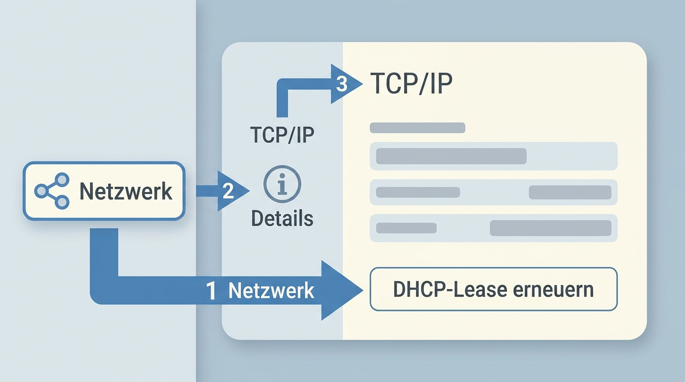 macOS-Netzwerkeinstellungen mit dem Button „DHCP-Lease erneuern“ im Bereich TCP/IP
