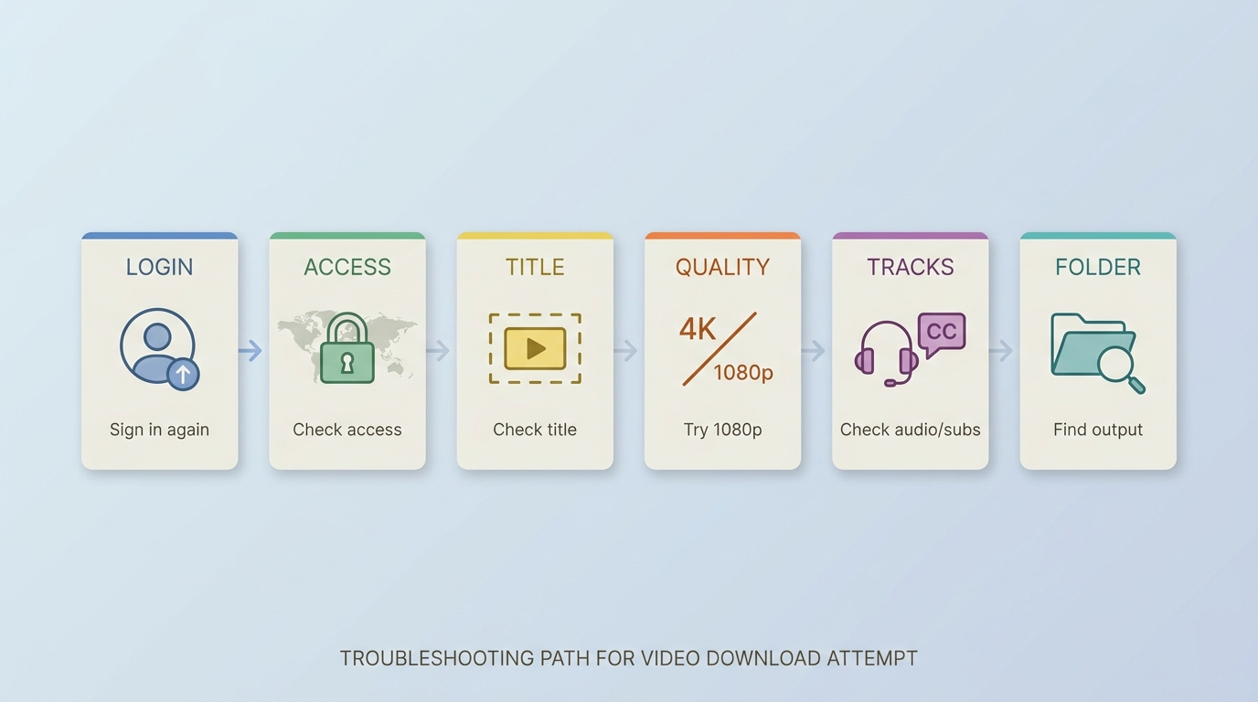 Troubleshooting path for BBFly and myCANAL login, access, quality, tracks, and output folder issues