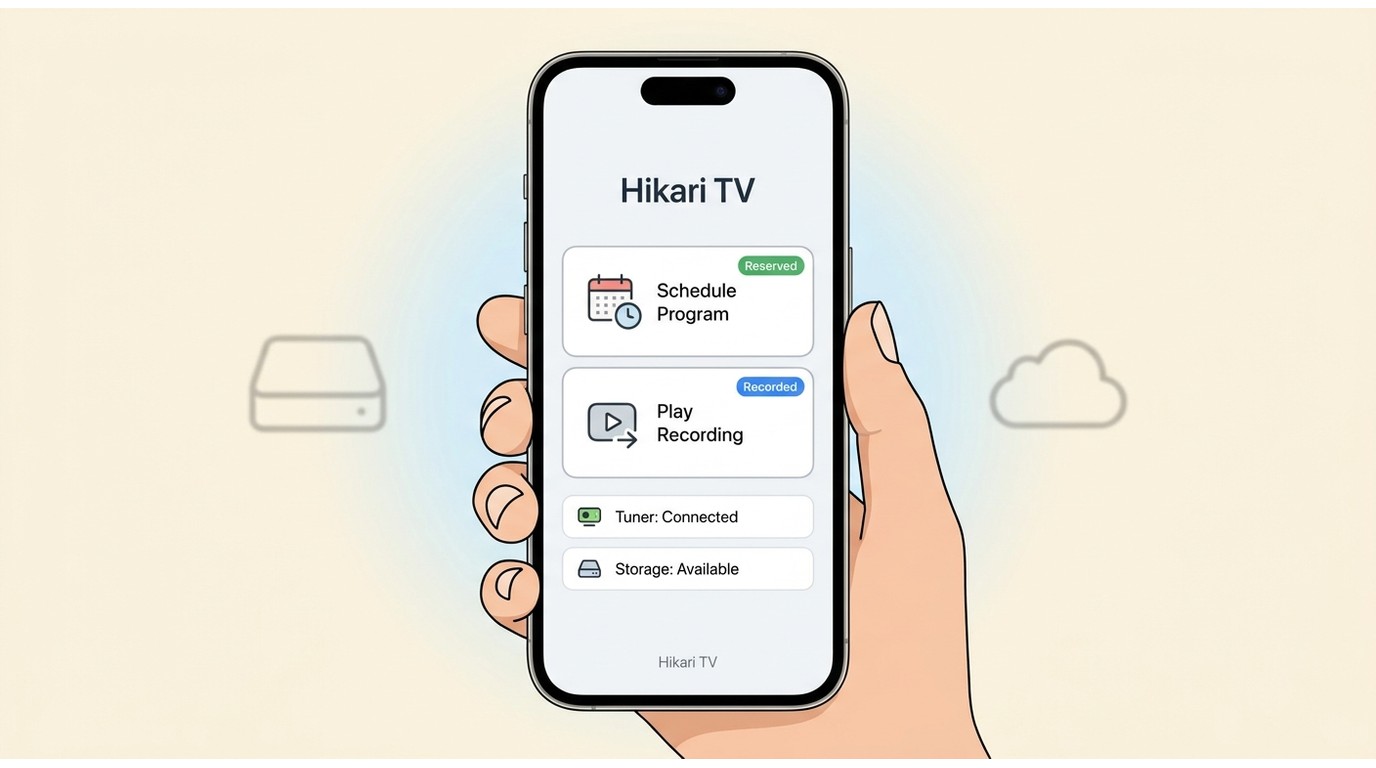Hikari TV TV app used to schedule a program and play an existing recording
