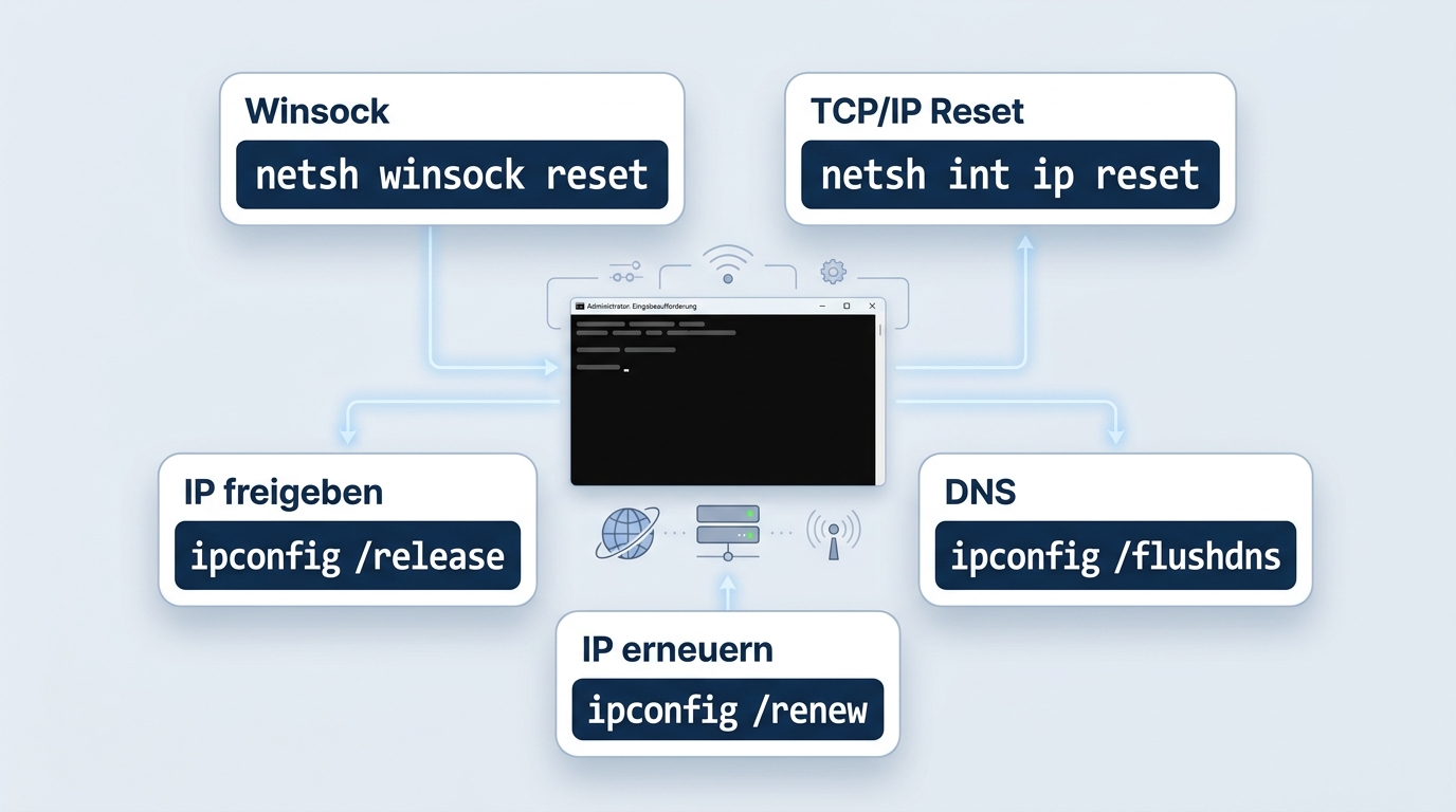 Windows-11-Befehle zum Zurücksetzen von Winsock, TCP/IP, IP-Adresse und DNS-Cache