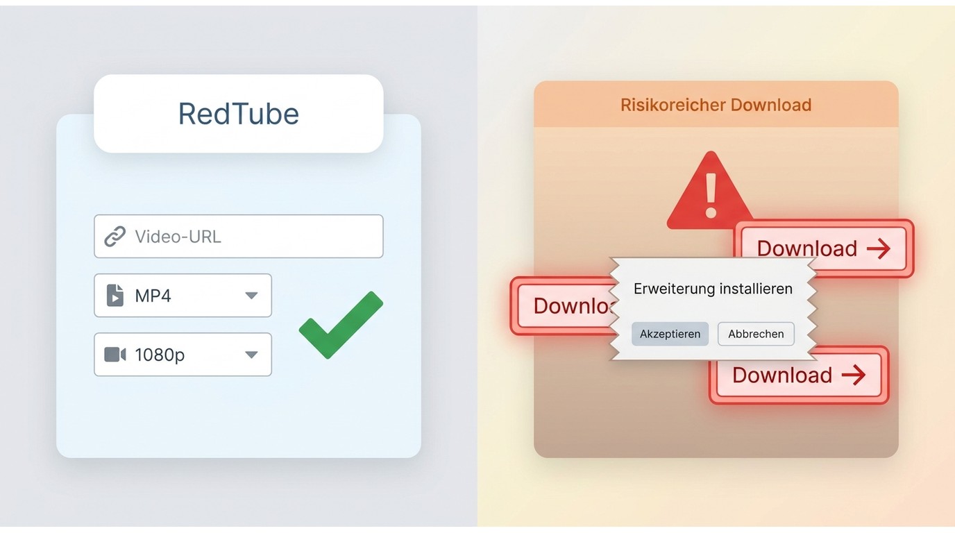 Unterschied zwischen normaler URL- und Qualitätsauswahl und riskanten Fake-Download-Buttons