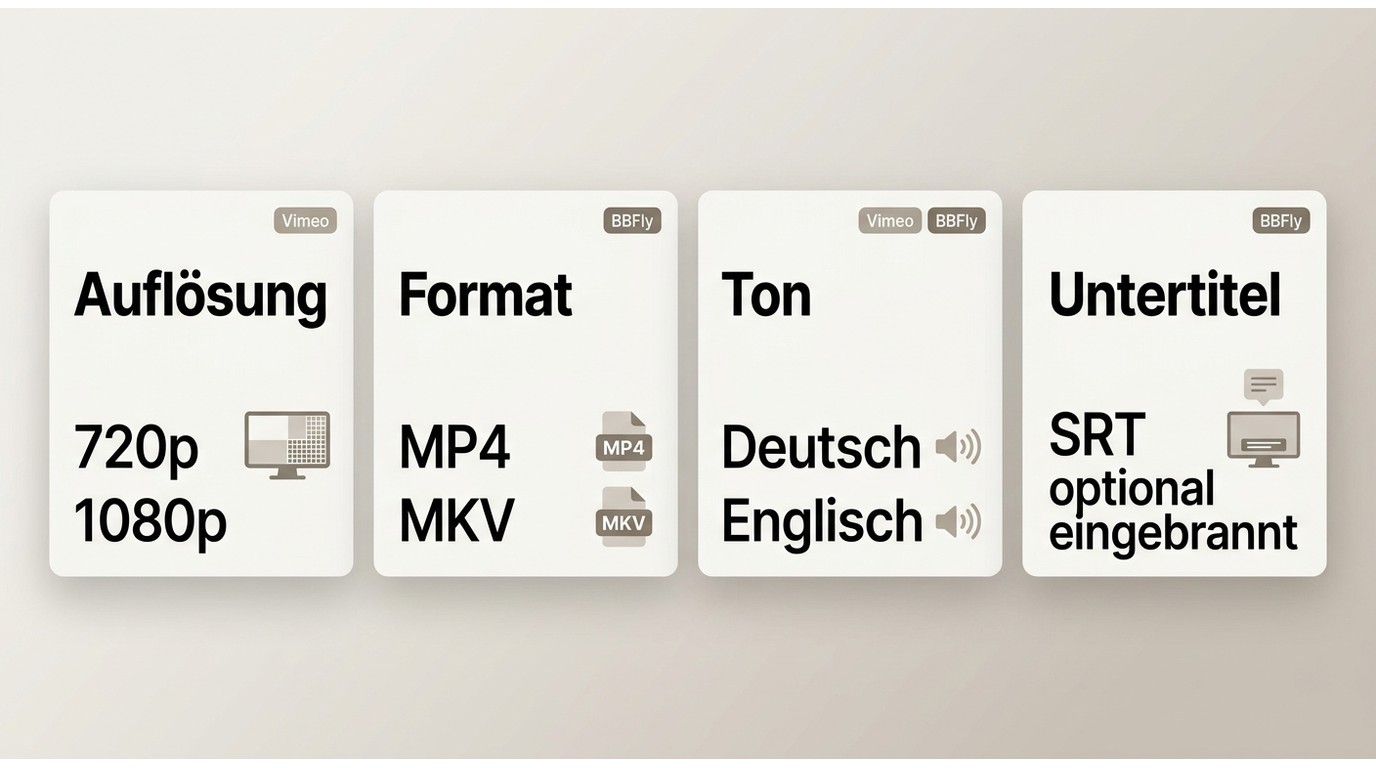 Auswahlhilfe für Vimeo-Download mit Auflösung, MP4 oder MKV, Tonspuren und Untertiteln