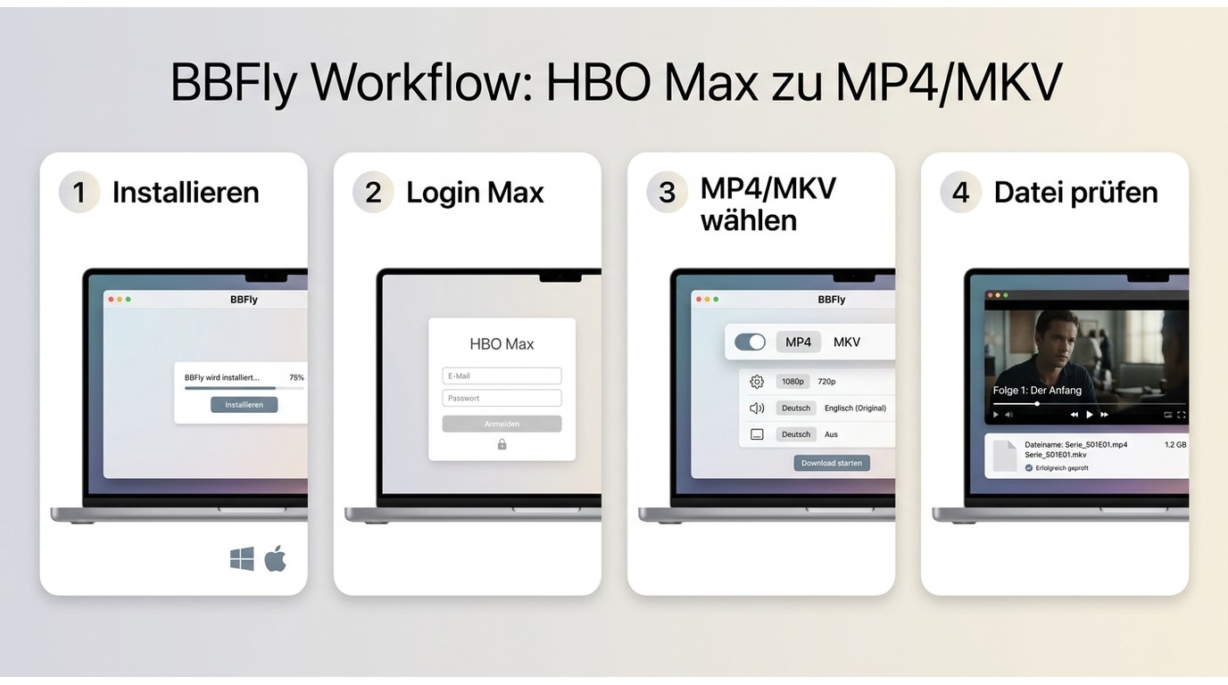 Vier Schritte zum Herunterladen von HBO-Max-Inhalten mit BBFly.