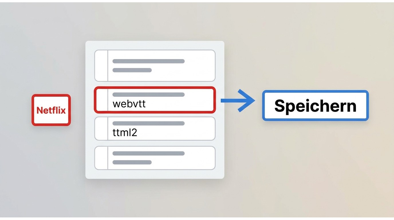 Netflix-DevTools mit Netzwerk-Anfrage für WebVTT oder TTML und Speicherpunkt der Untertiteldatei