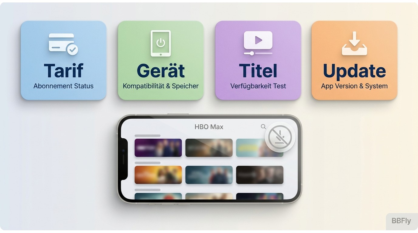 Ablauf zur Prüfung, warum bei HBO Max das Download-Symbol fehlt.