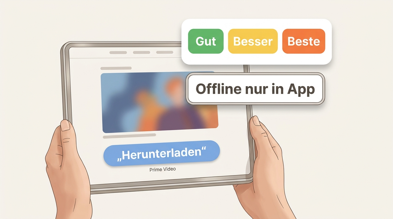 Prime Video-App mit Download-Schaltfläche und Offline-Wiedergabe nur innerhalb der App.