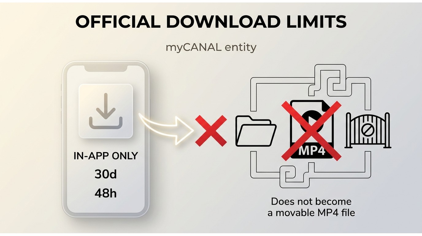 How official myCANAL downloads stay in the app instead of becoming movable MP4 files