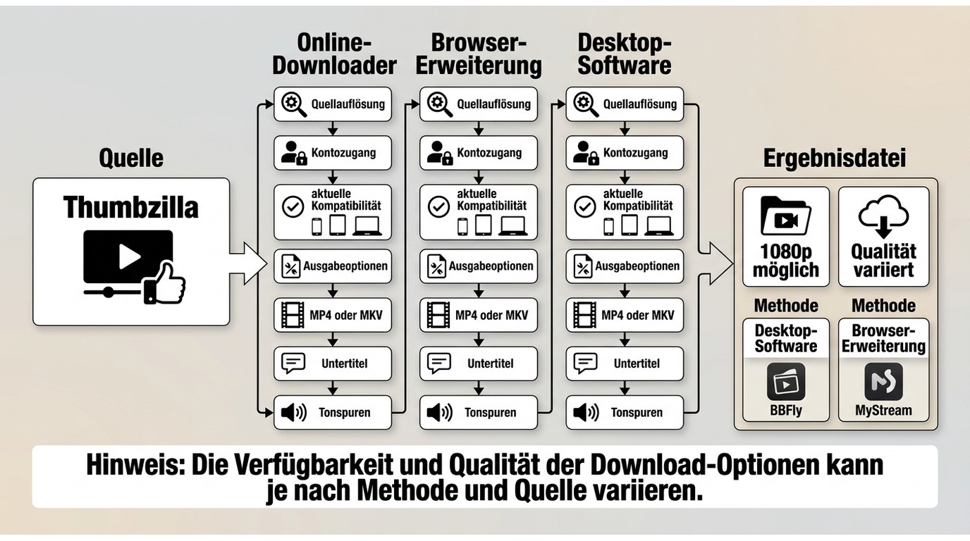 Warum Thumbzilla-Downloads je nach Quelle, Zugang und Ausgabeoption unterschiedlich ausfallen