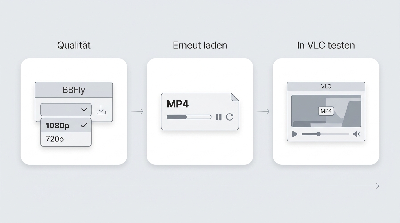 Zusammenhang zwischen Qualitätswahl, Teil-Download und Test einer MP4-Datei in VLC.
