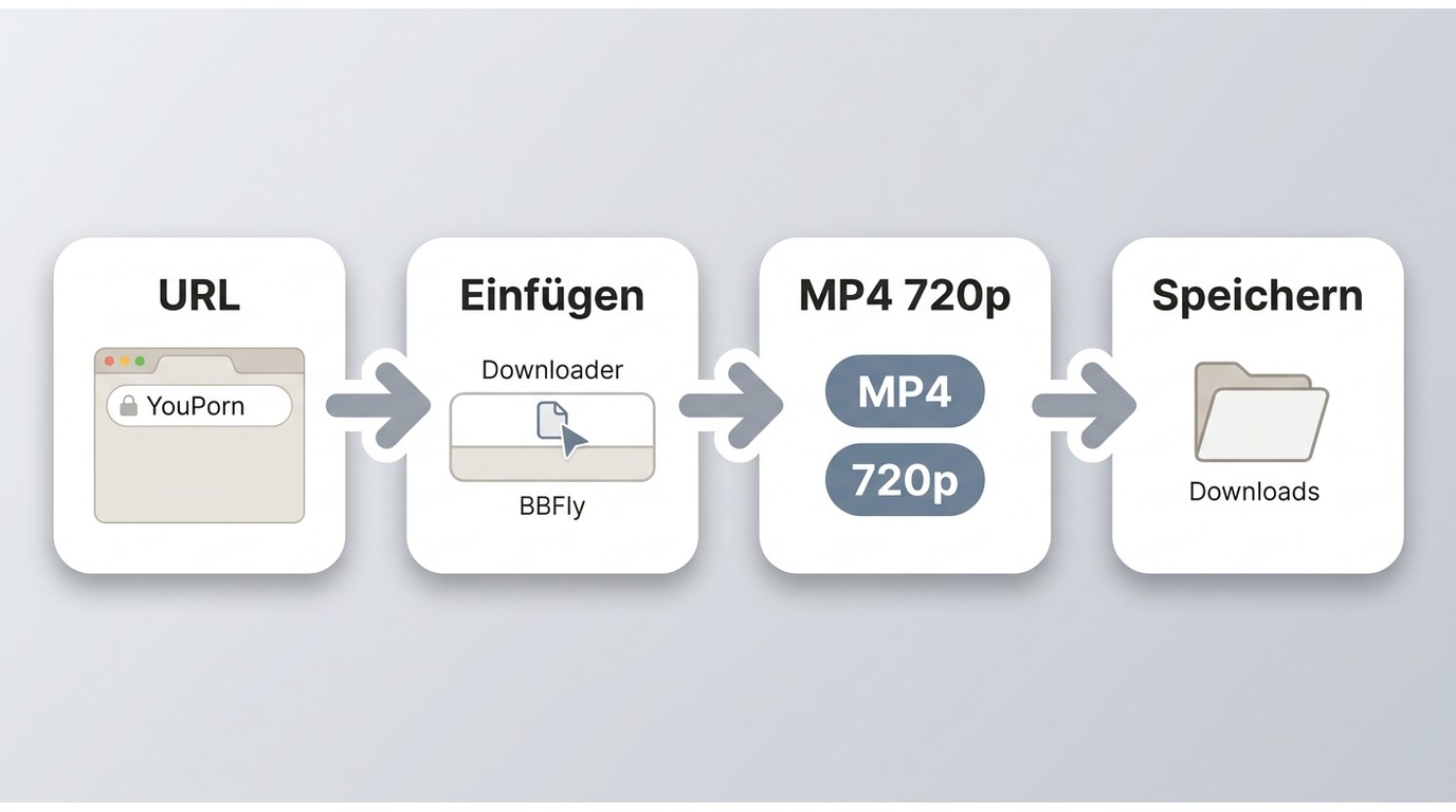 Ablauf vom Kopieren einer YouPorn-URL bis zum Speichern der Videodatei.