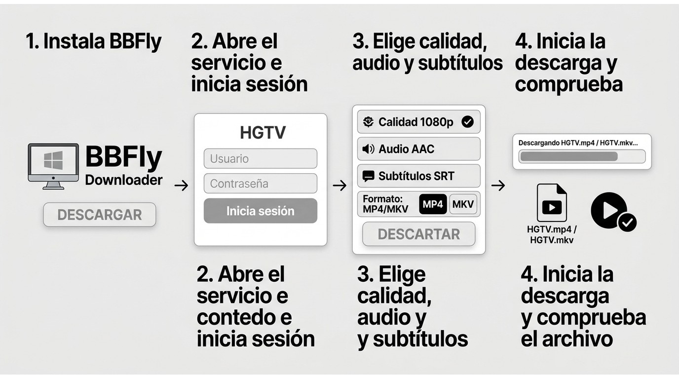 Pasos para guardar un programa de HGTV con BBFly y comprobar el archivo final