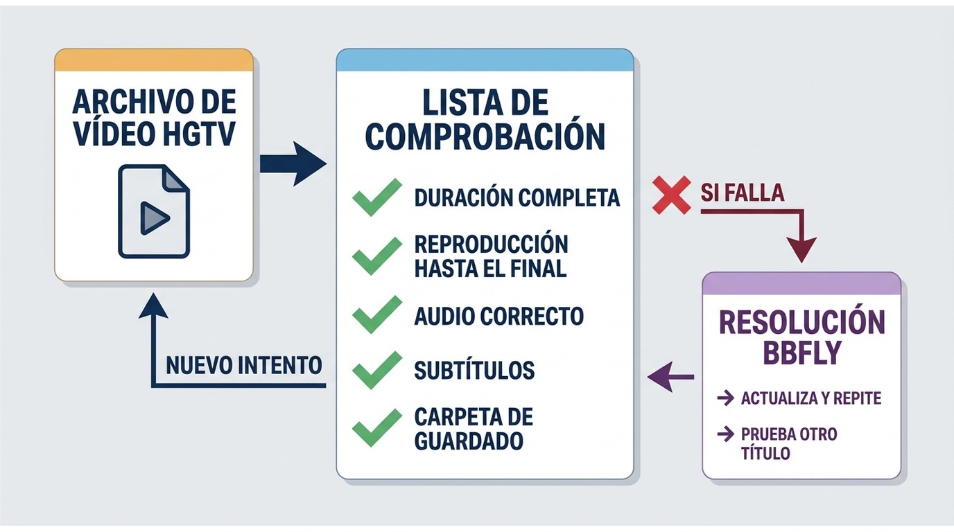 Verificaciones del archivo descargado de HGTV y pasos básicos si hay errores