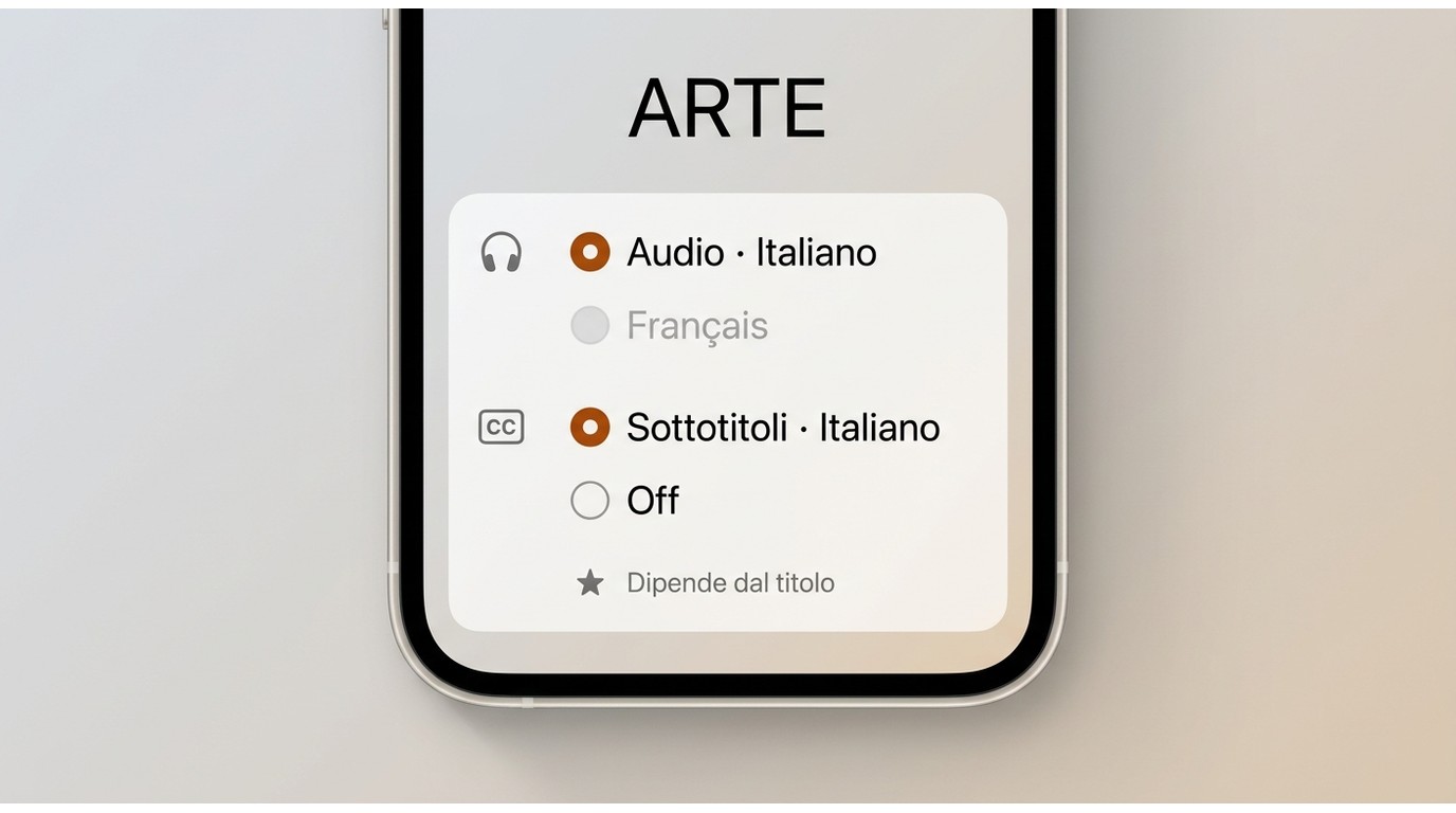 Player ARTE con selezione di audio italiano o francese e sottotitoli disponibili.
