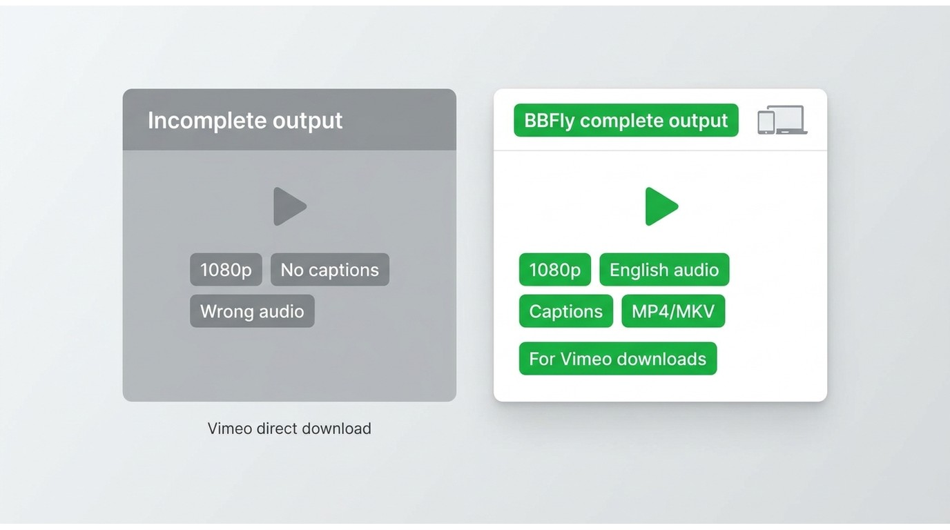 Comparison of Vimeo downloads by resolution, audio language, and captions instead of resolution alon