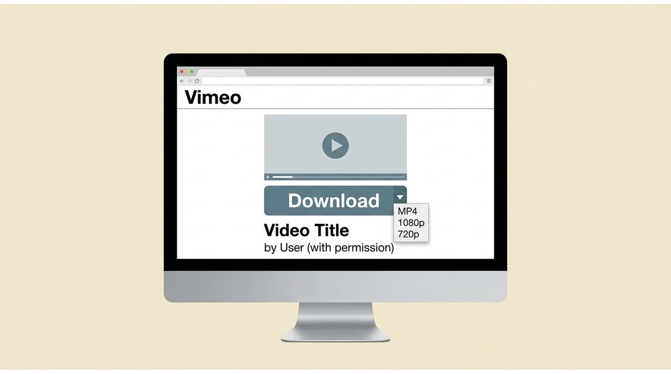 Vimeo page with the Download button below the player and file options like MP4 and 1080p.