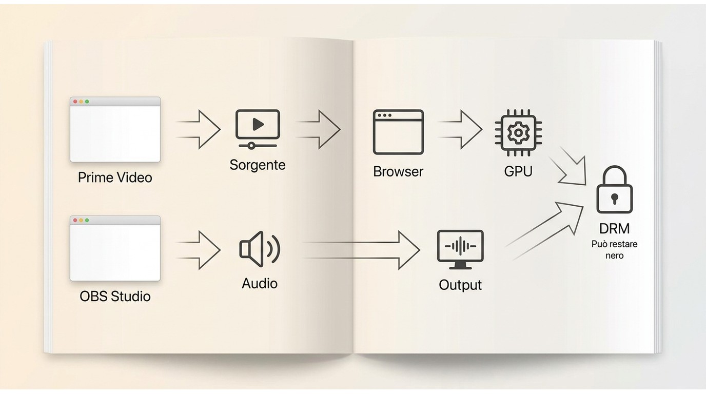 Percorso di verifica OBS per schermo nero o solo audio su Prime Video.