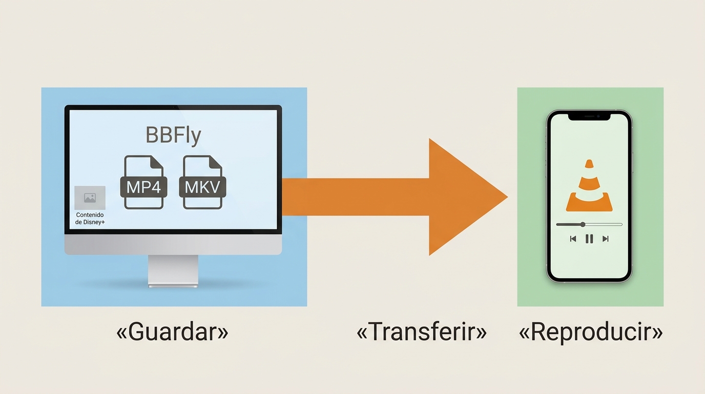 Flujo para pasar un archivo MP4 o MKV de BBFly desde el ordenador al móvil