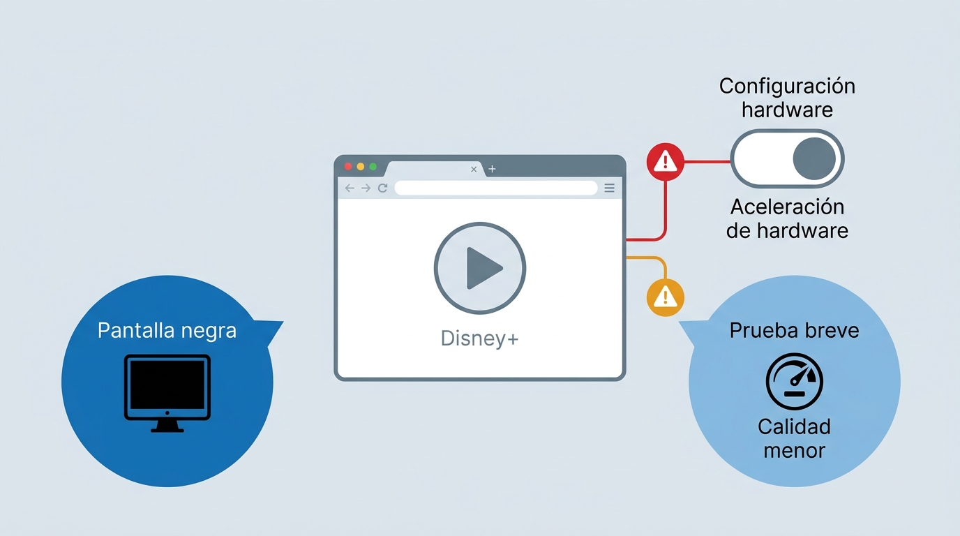 Efecto de desactivar la aceleración de hardware al reproducir Disney+ en PC
