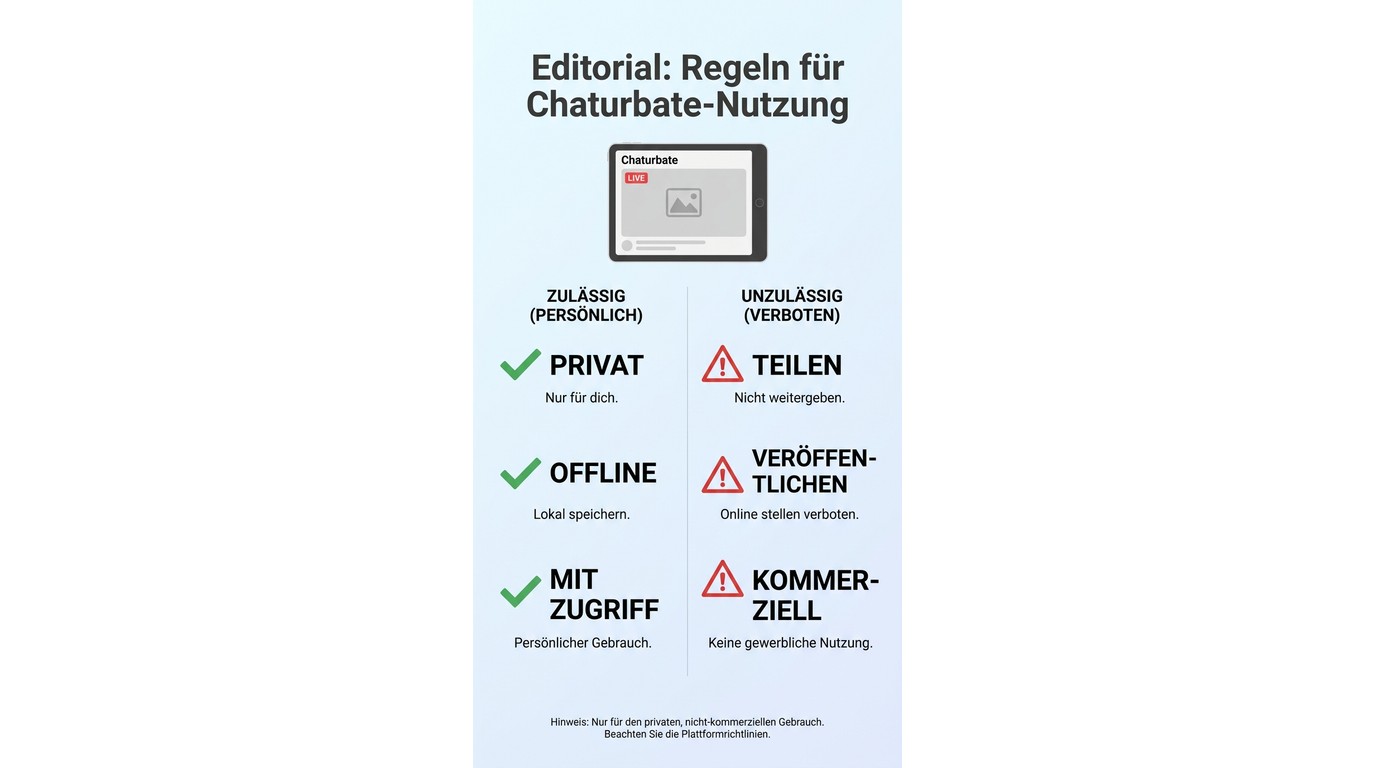 Überblick zu Chaturbate-Regeln: private Nutzung möglich, Teilen und Veröffentlichen ohne Erlaubnis n