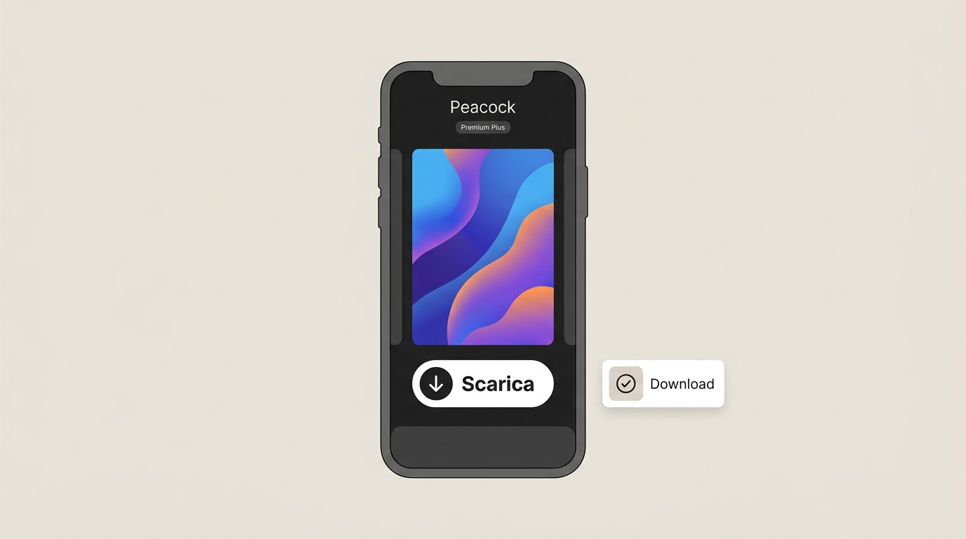 App Peacock con pulsante Scarica e sezione Download per la visione offline.