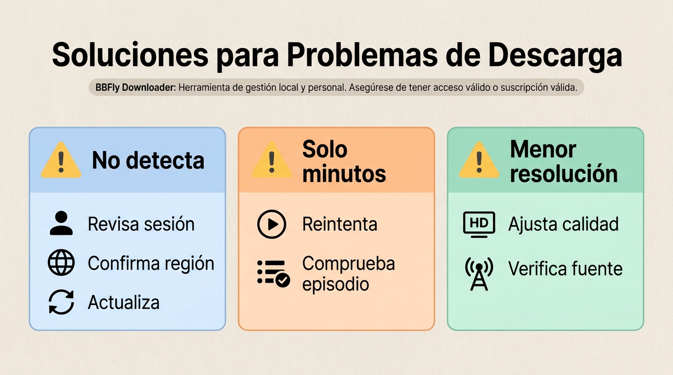 Problemas comunes al descargar Food Network con BBFly y verificaciones recomendadas.