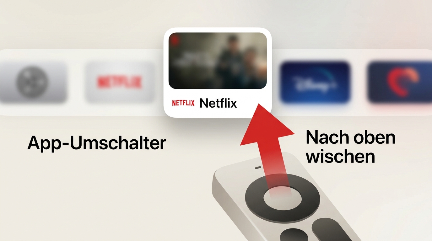 So wird Netflix im Apple-TV-App-Umschalter per Wischgeste beendet.