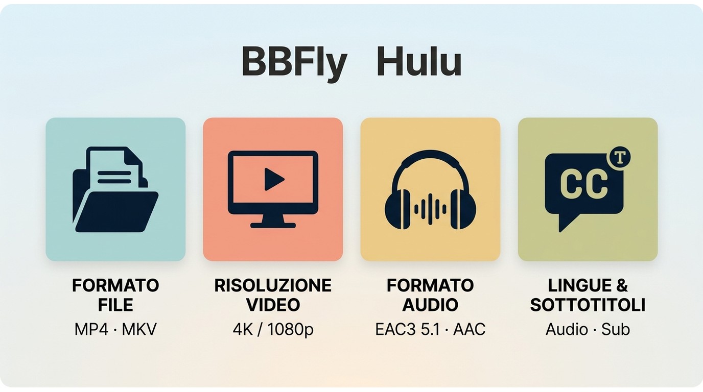 Impostazioni BBFly per formato, risoluzione, audio e sottotitoli dei video Hulu.