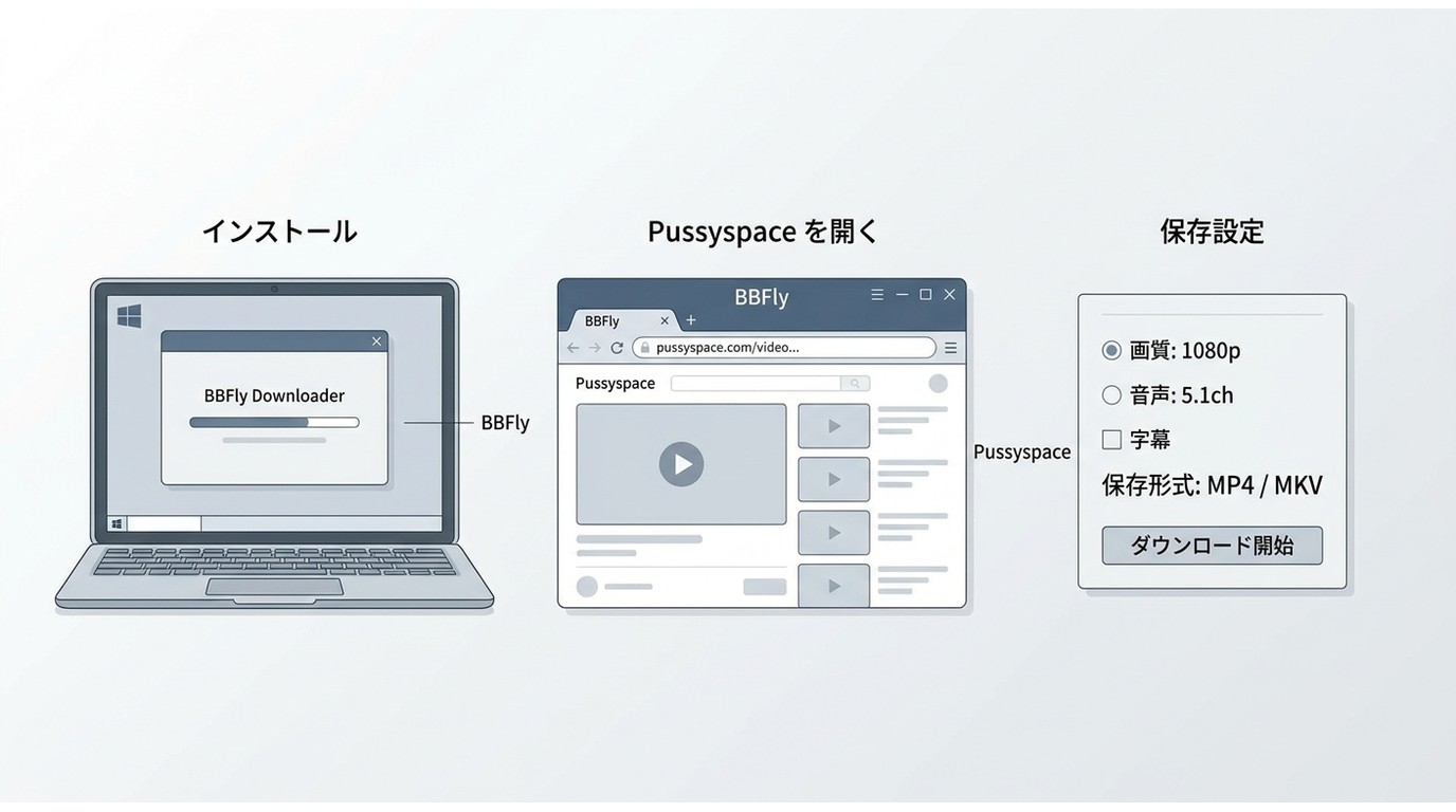 BBFlyでPussyspace動画を保存する流れと、1080p・5.1ch・MP4/MKV選択の要点