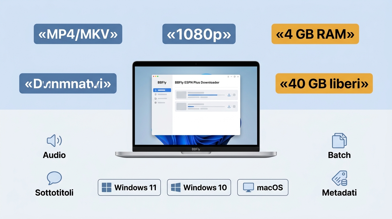 Specifiche di BBFly: Windows e Mac, MP4 o MKV fino a 1080p e requisiti minimi.