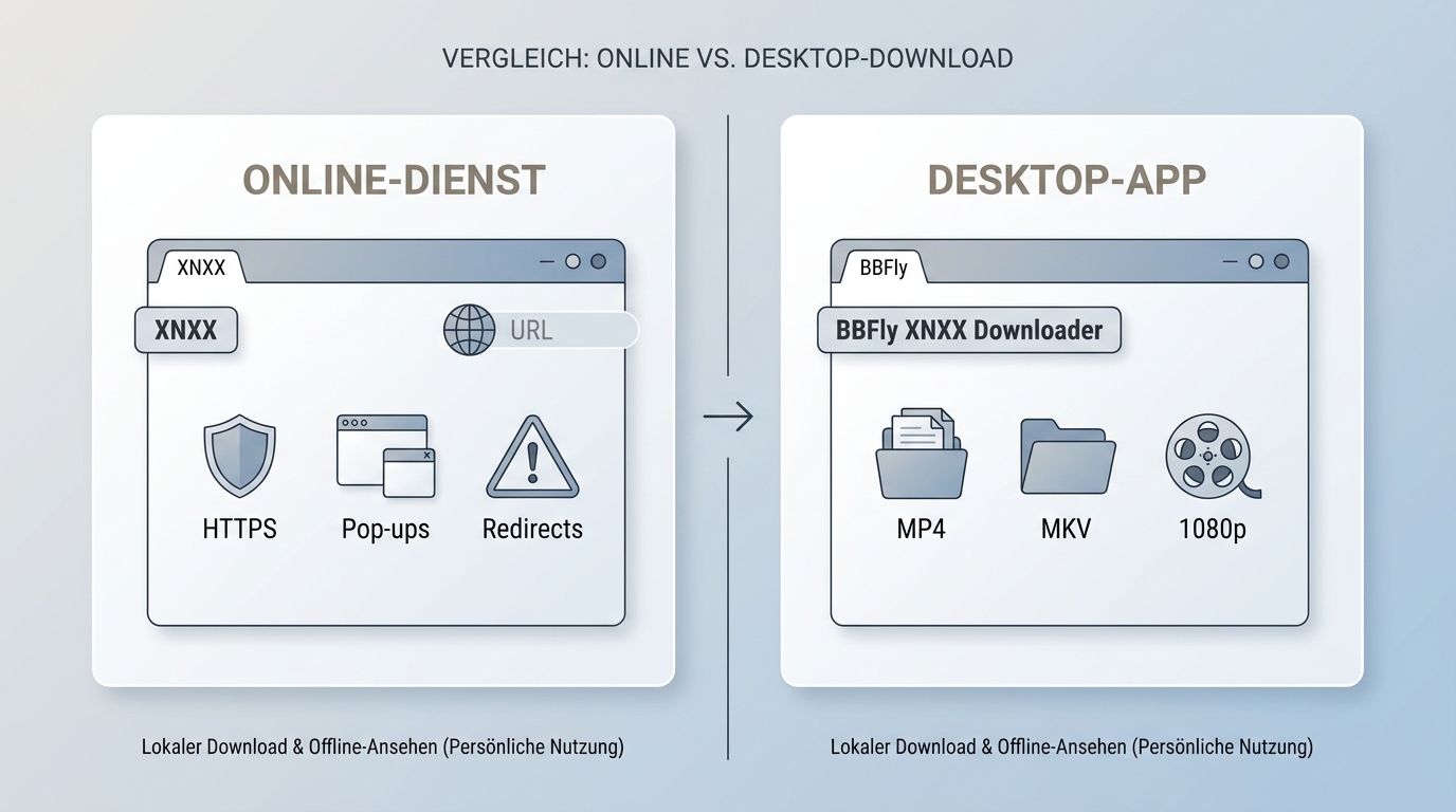 Vergleich von Online-Dienst und Desktop-Software für XNXX-Downloads mit Risiken und Optionen.