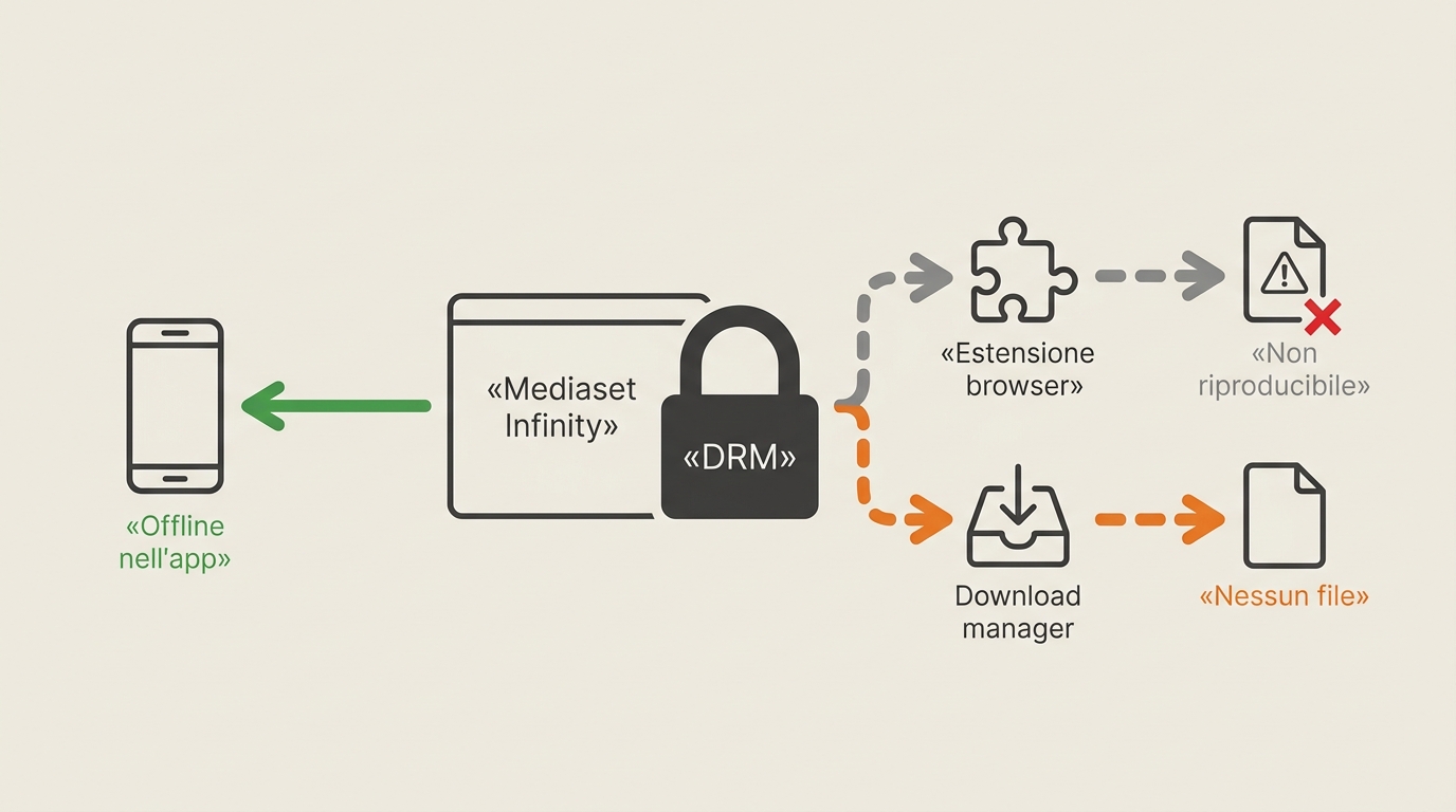 Il DRM separa la visione Mediaset Infinity dai file ottenuti con estensioni generiche.