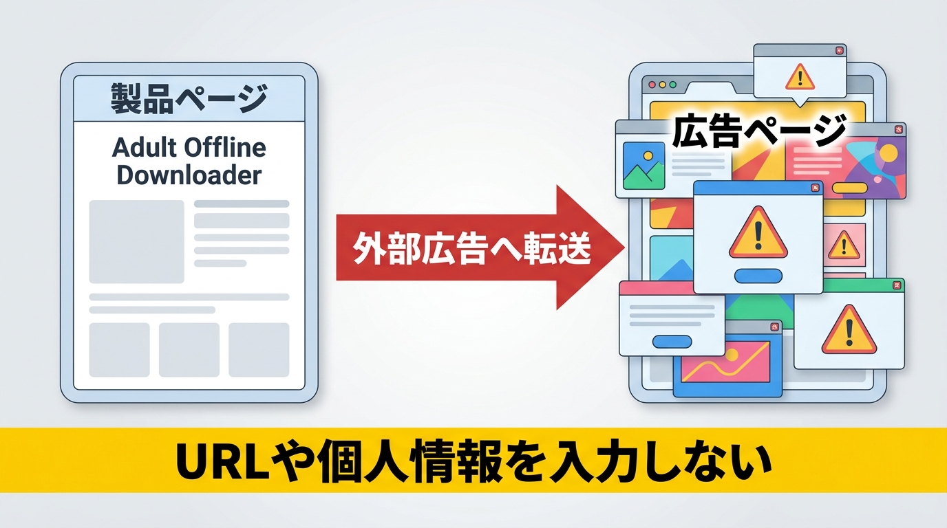 Adult Offline Downloader掲載先から外部広告ページへ移る危険な流れ