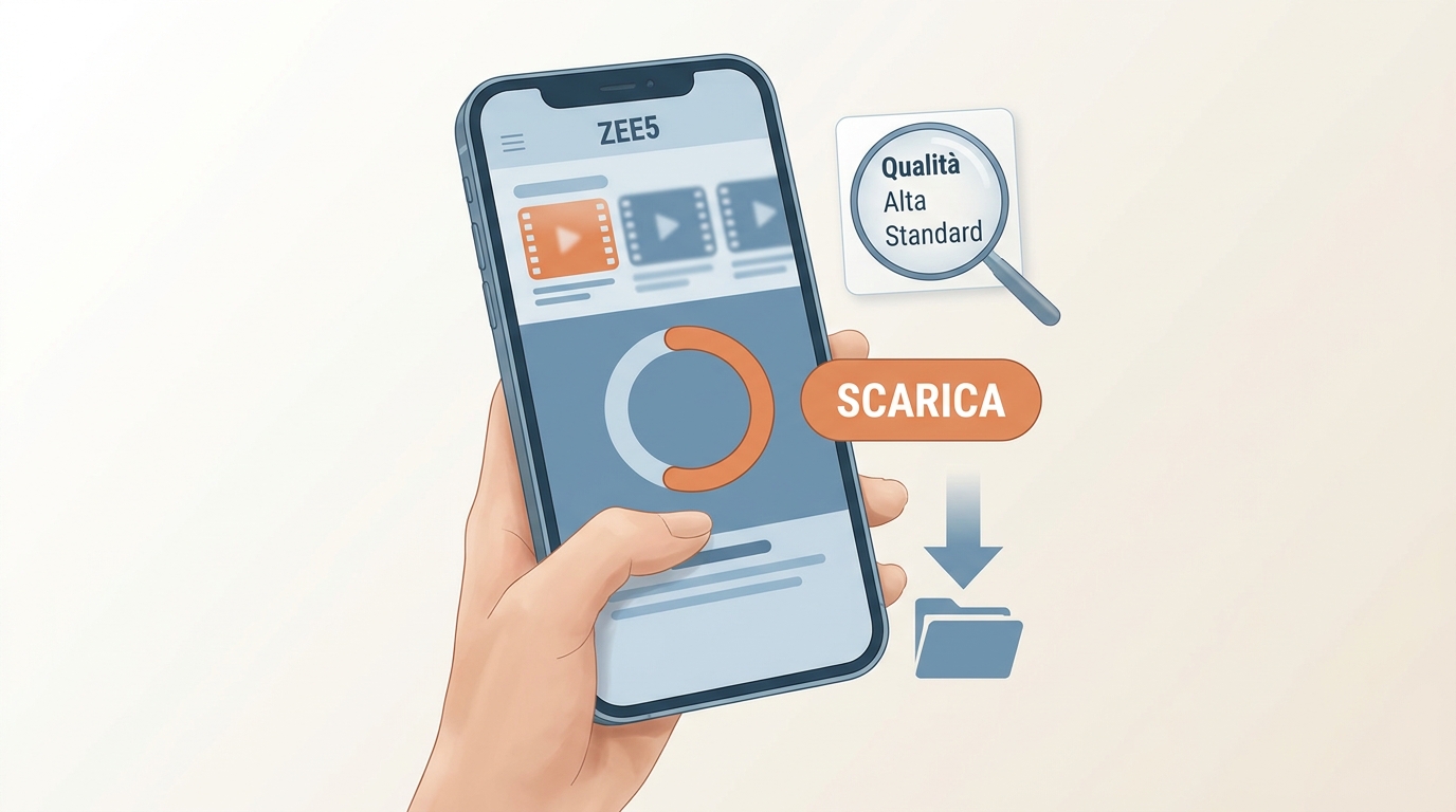 Download di un titolo ZEE5 con scelta qualità e accesso alla sezione Download.