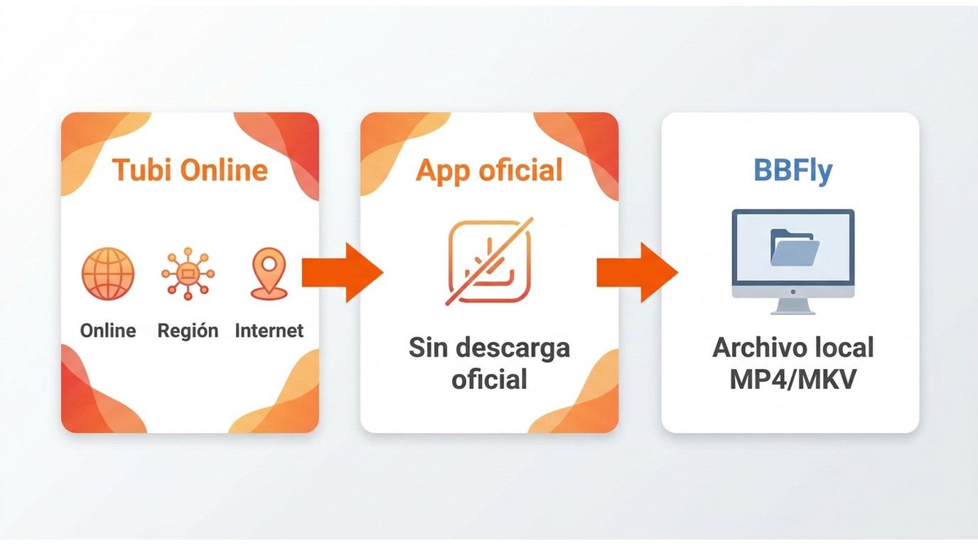 Diferencia entre ver Tubi en línea por región y guardar un archivo local con BBFly