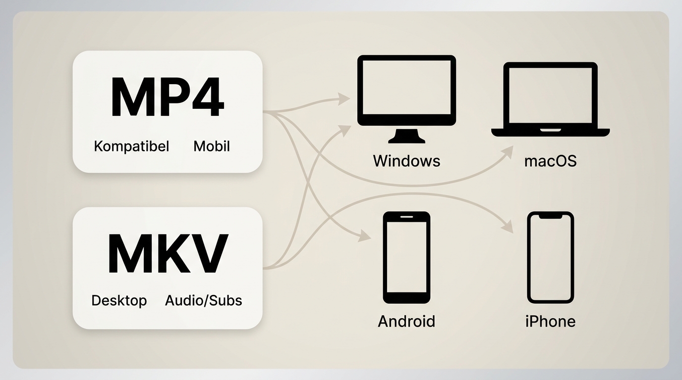 MP4 und MKV im Vergleich mit Windows, macOS, Android und iPhone.