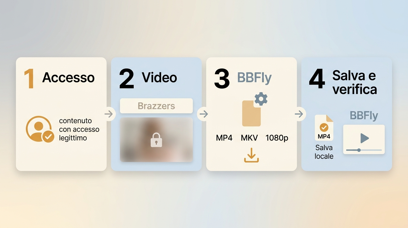 Procedura BBFly in quattro passaggi per salvare e verificare un video Brazzers autorizzato