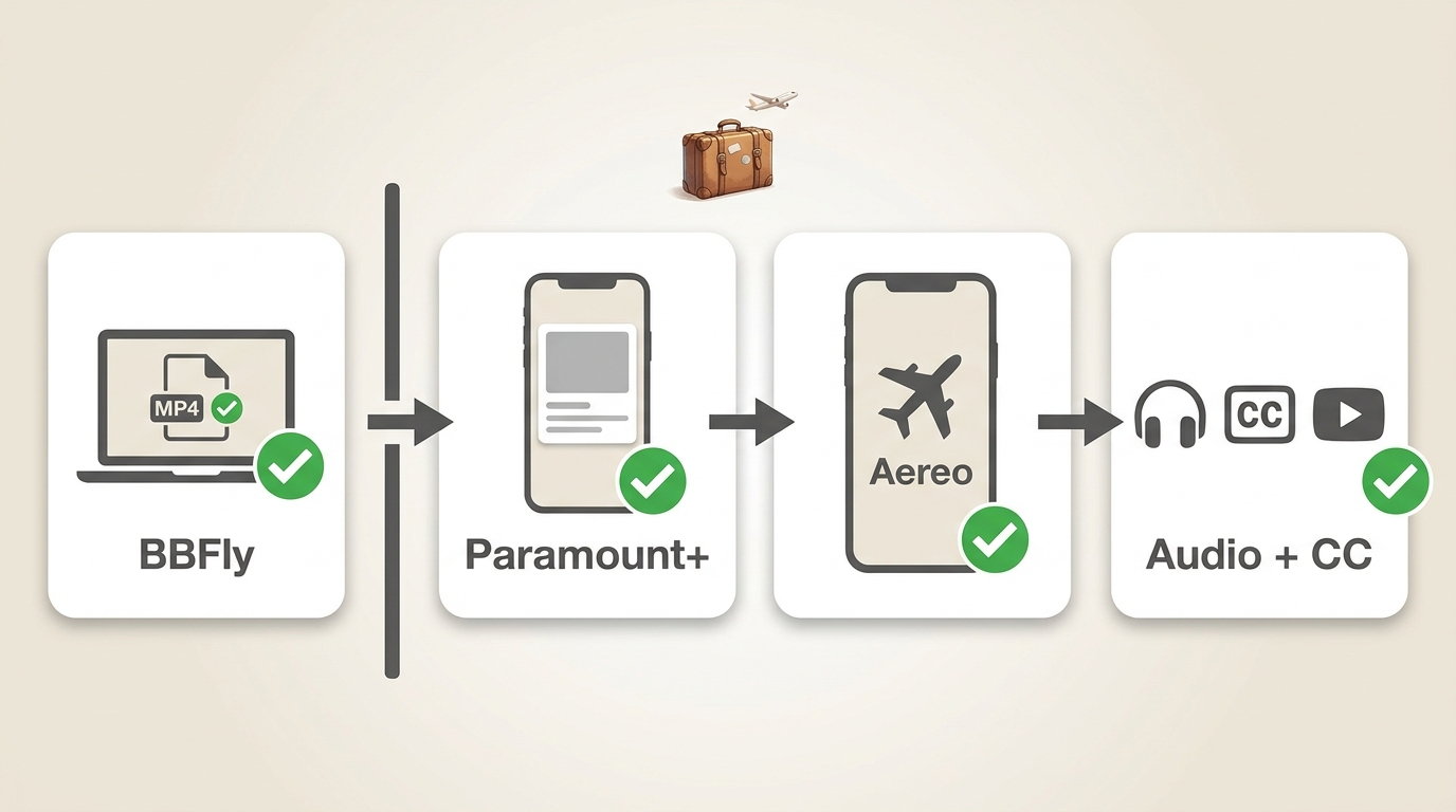 Checklist offline per controllare download Paramount+ o BBFly in modalità aereo, audio e sottotitoli