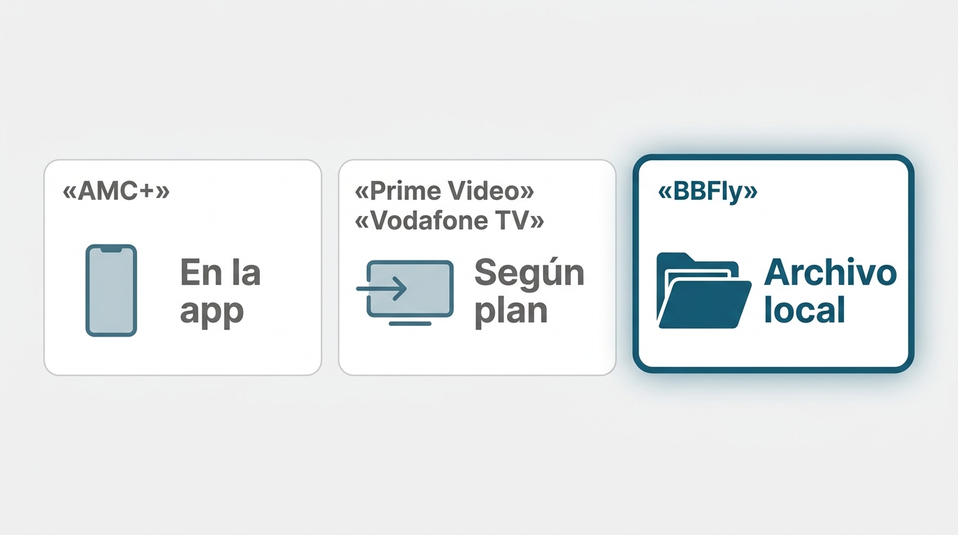 Comparación entre AMC+, Prime Video, Vodafone TV y BBFly para ver contenido sin conexión.