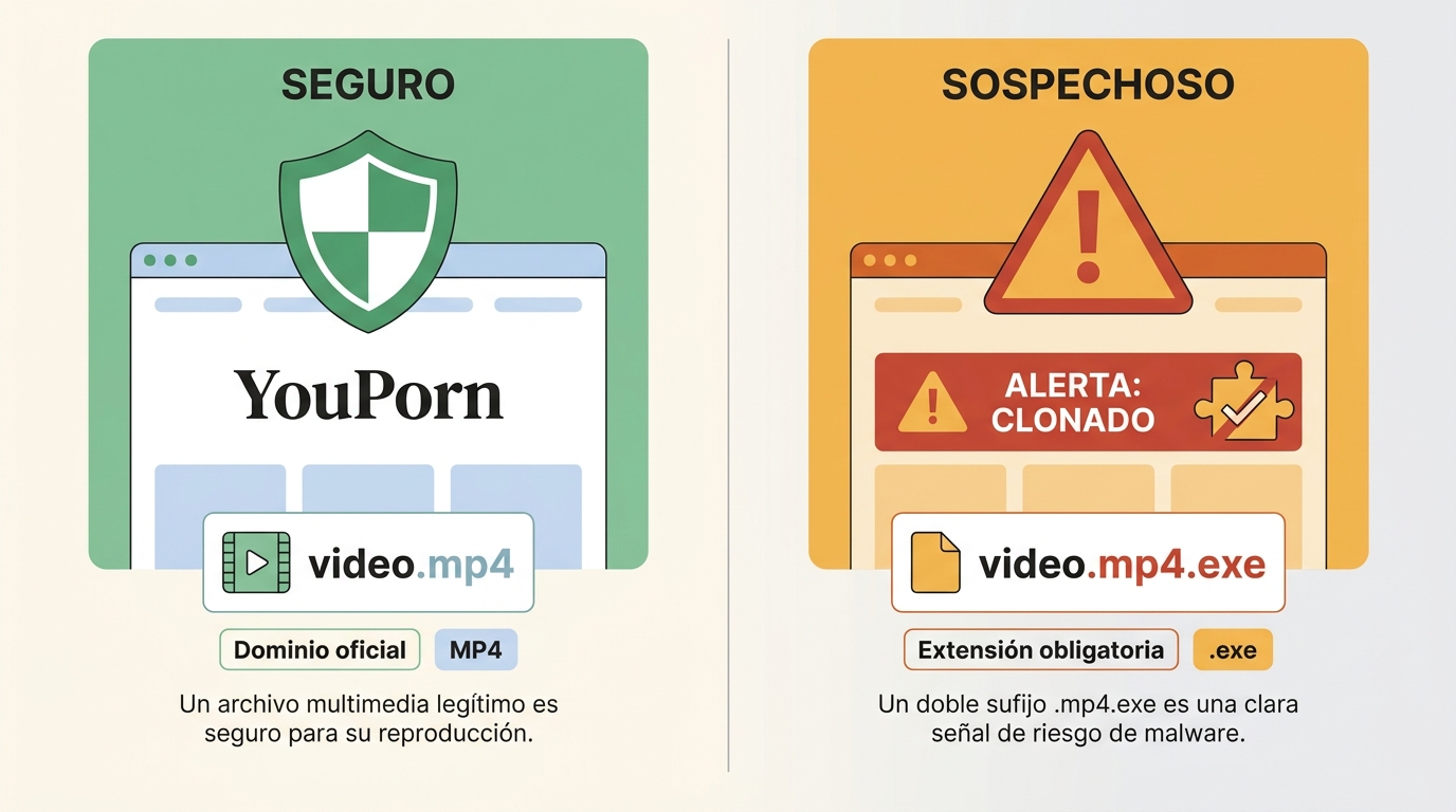 Señales para distinguir descargas MP4 seguras de archivos falsos en YouPorn.