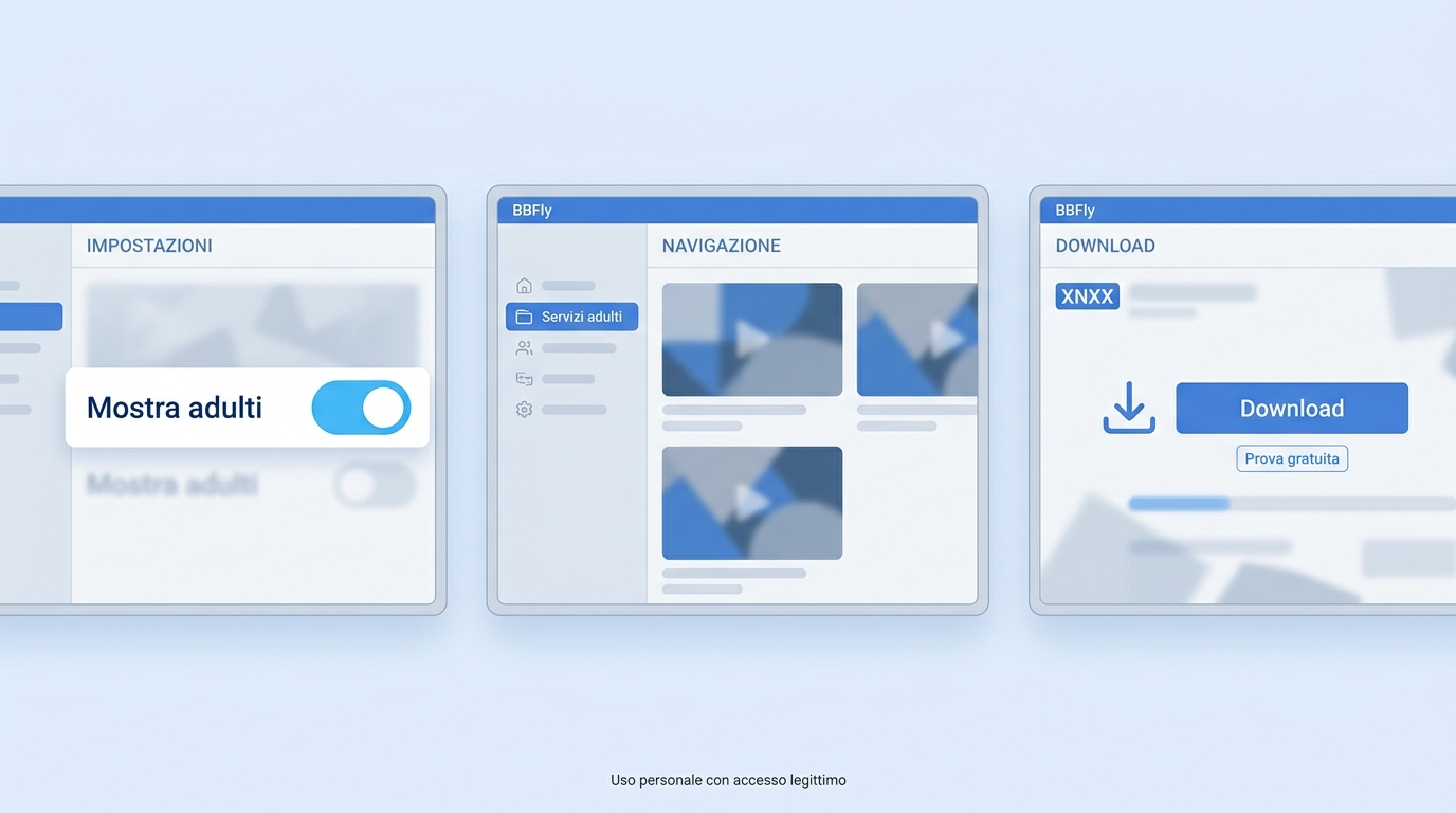 Passaggi in BBFly per attivare i servizi per adulti e avviare un download autorizzato.