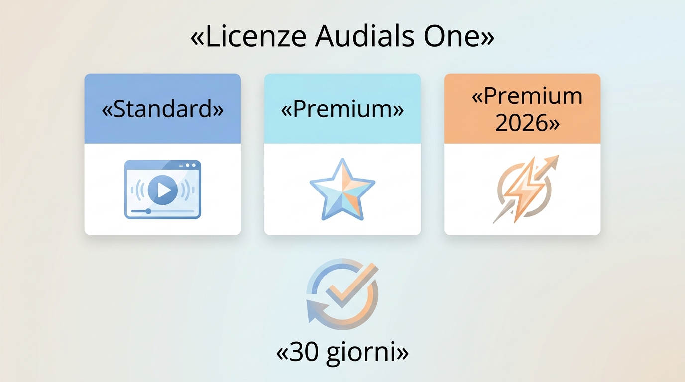 Licenze Audials One Standard, Premium e Premium 2026 con rimborso di 30 giorni.