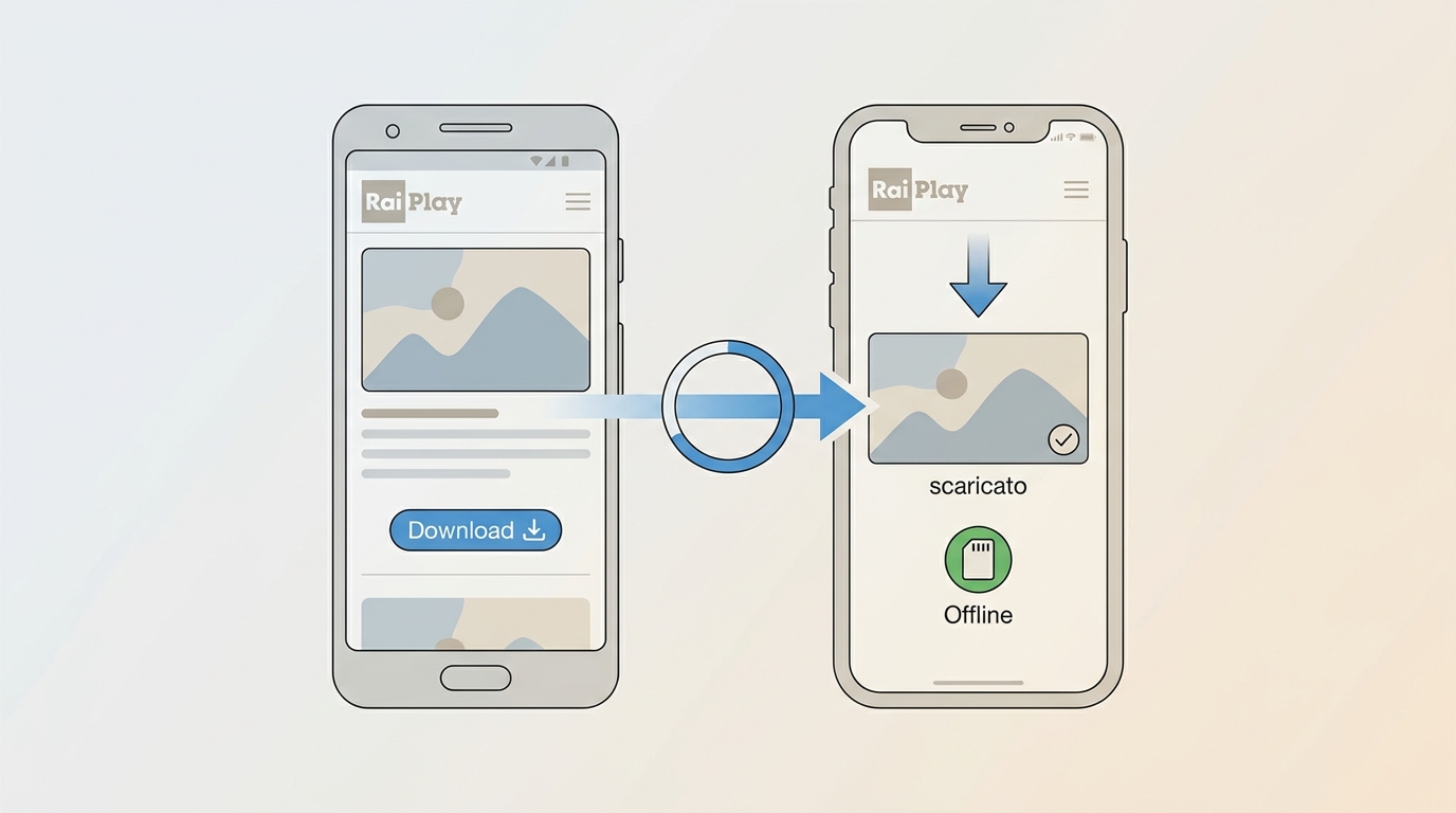 App RaiPlay con pulsante Download e contenuto disponibile offline.