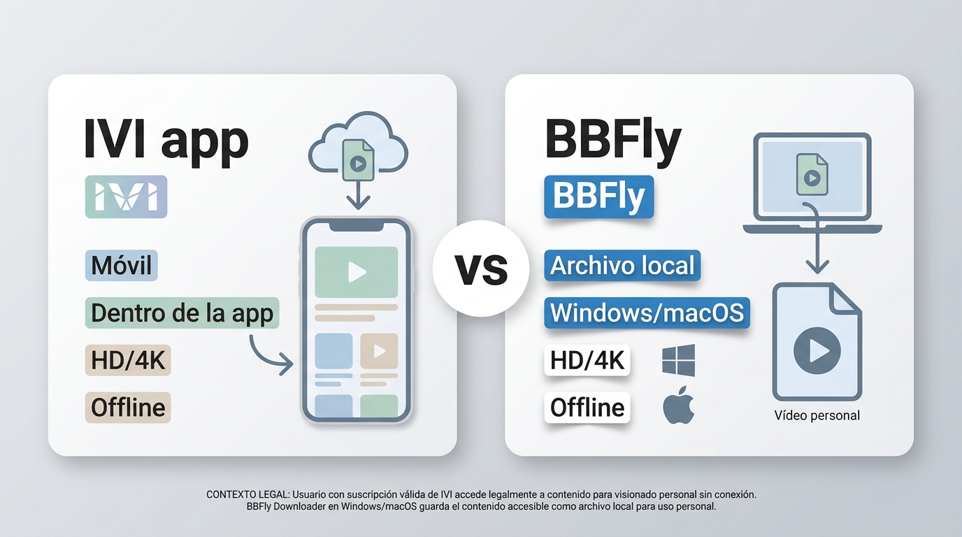 Comparación entre descarga oficial de Ivi y archivo local con BBFly Downloader.