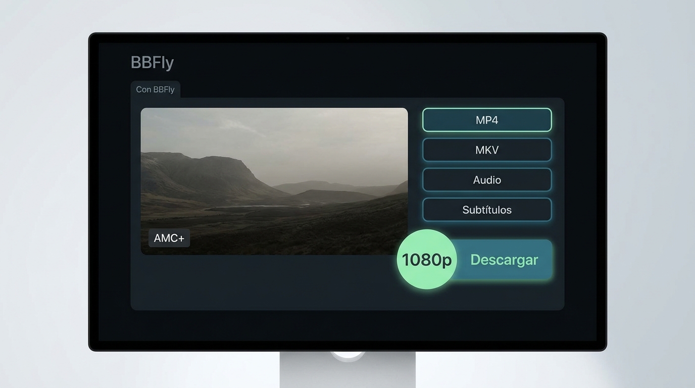 BBFly con AMC+ permite elegir MP4 o MKV, audio, subtítulos y calidad antes de descargar.