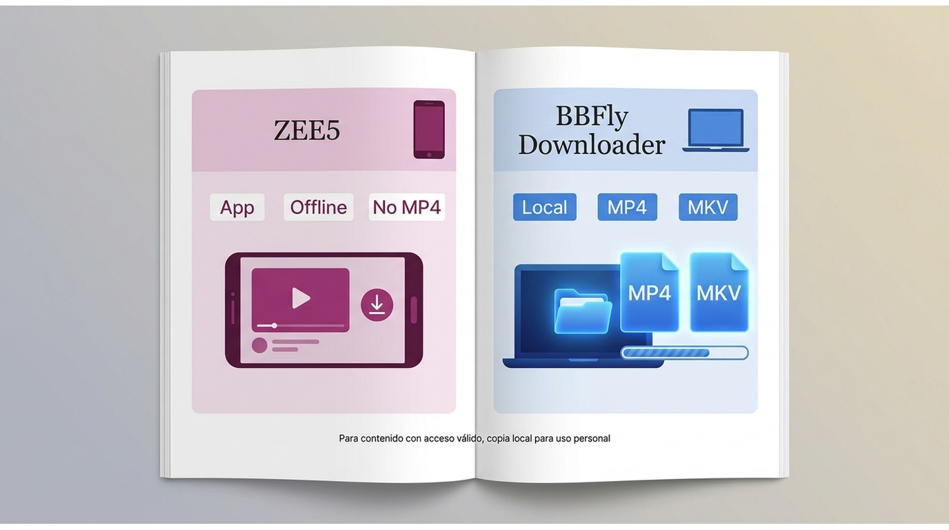 Comparación entre descarga en ZEE5 y archivo local MP4 o MKV con BBFly.
